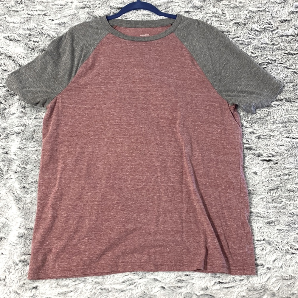 Gray and Red shirt- SONOMA- Large- 50% Polyester/ 38% Cotton/ 12% Rayon